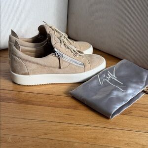 Giuseppe Zanotti Beige Suede Sneakers with Zipper